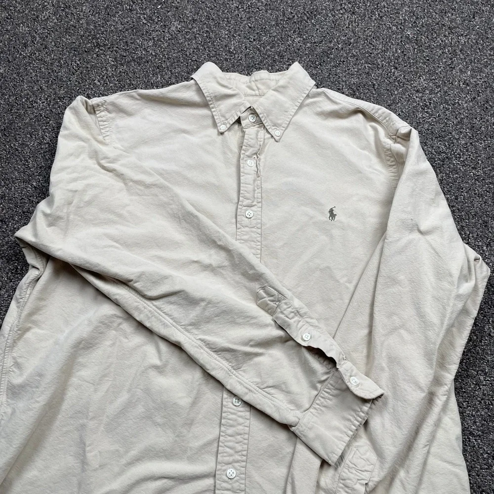 Polo Ralph Lauren Mens XL Tan Beige Cotton Twill Button Down Long Sleeve Shirt